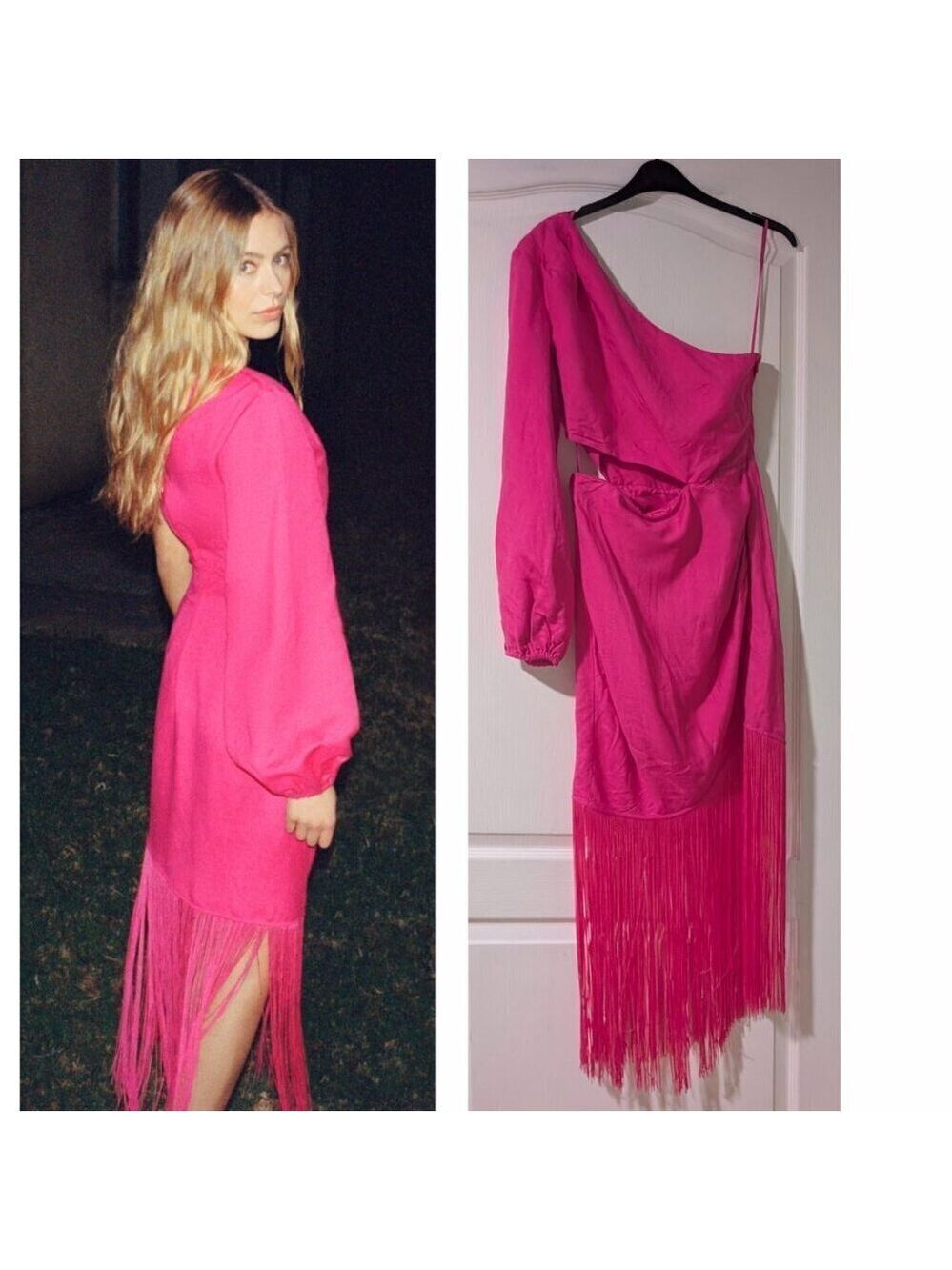 NEW! & Other Stories | Fringed One-Shoulder Midi Dress in Pink